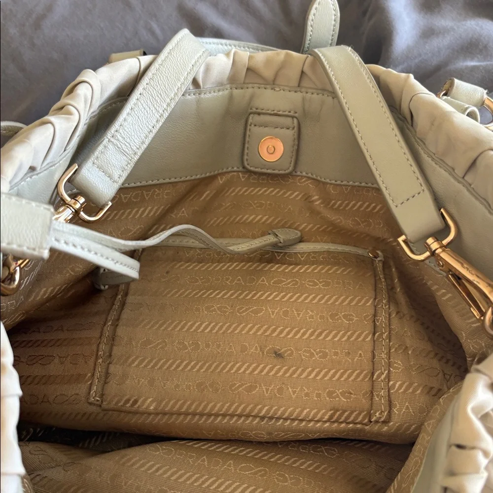 Prada Nylon Ruche Logo Plaque with Gold Hardware/ Beige - Picture 5 of 10